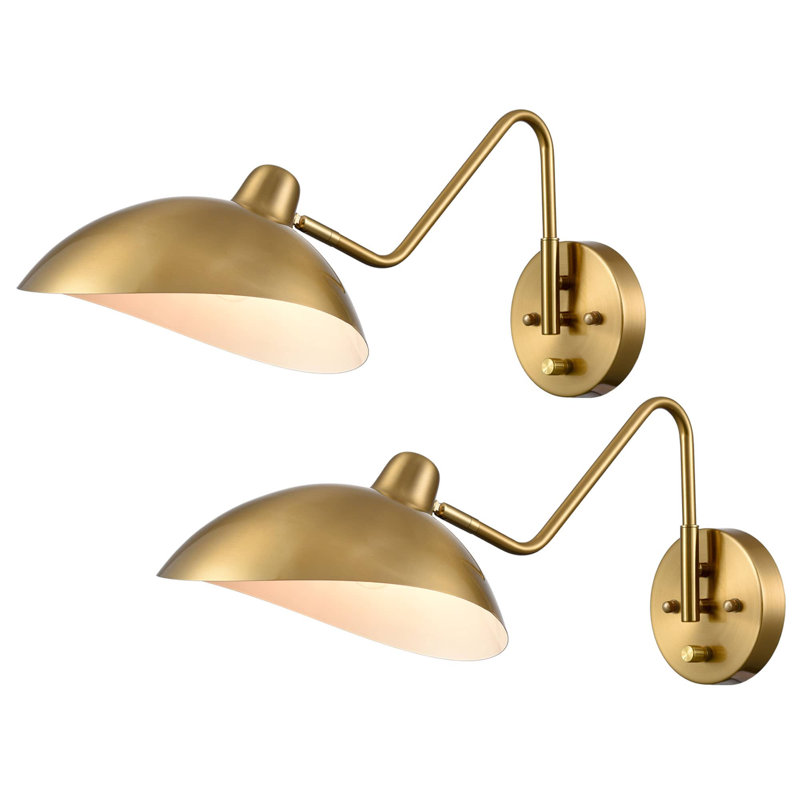 Gold Plug In Wall Sconce With Swing Arm 2 Pack, Gold, Brushed Gold