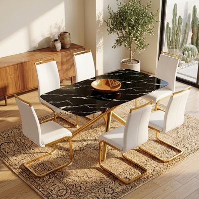 Modern Dining Set With Faux Leather Chairs