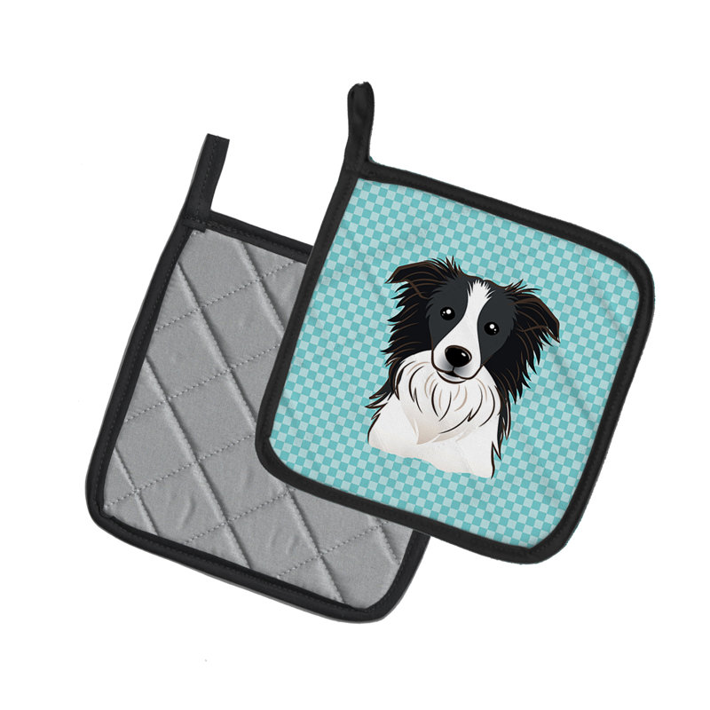 Cuisinier poignée collie bordure de trésors caroline Checkerboard, Bleu