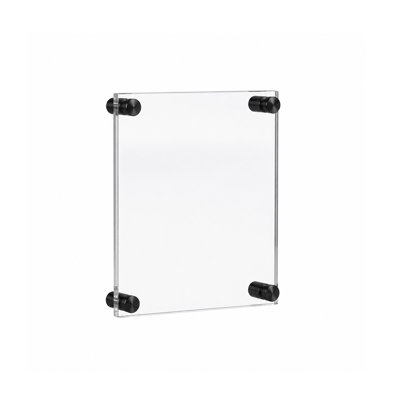 Floating Acrylic Wall Frame with Black Stand Off Caps: 8" x 10" Graphic Size, Overall Frame Size: 12" x 14"