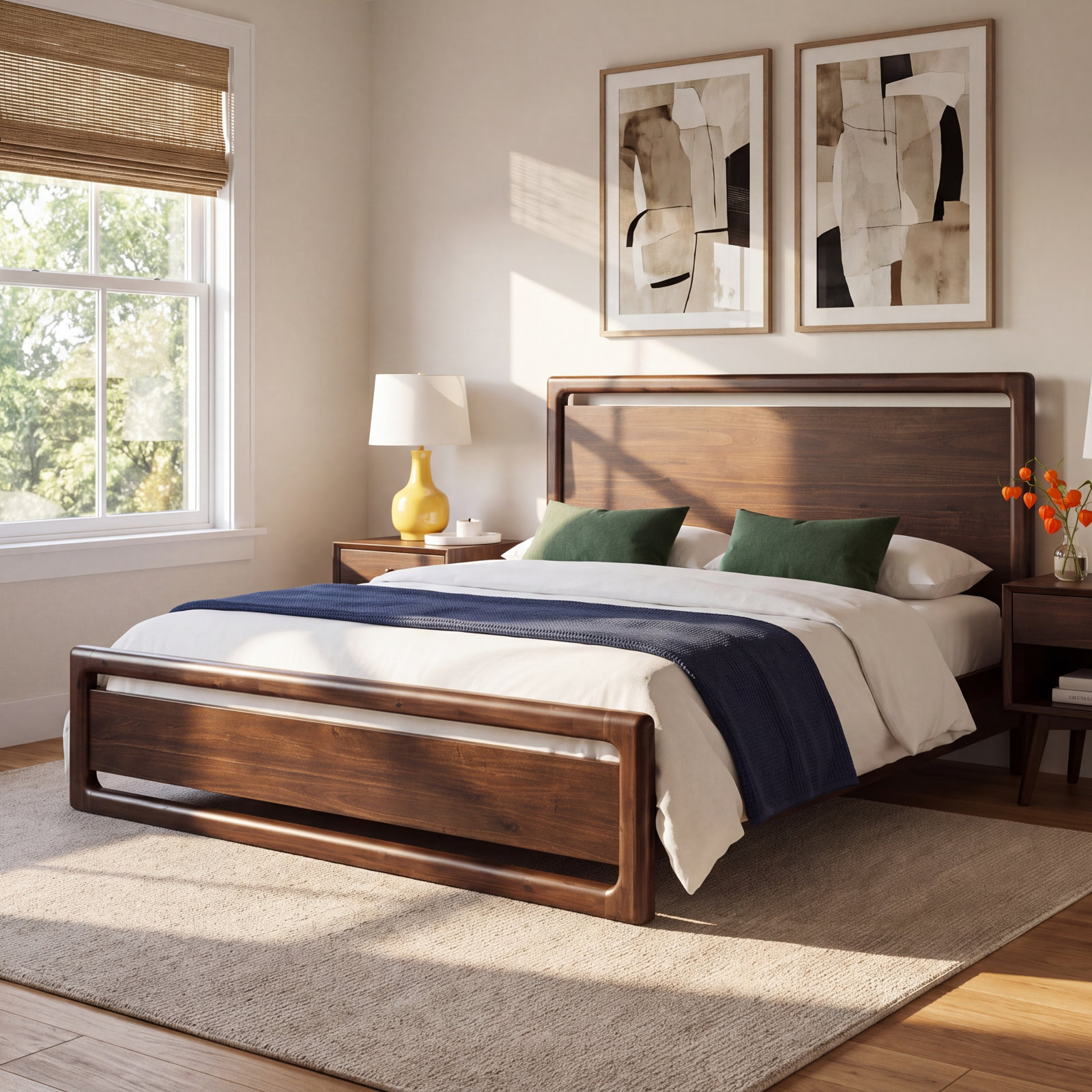 Rosy Solid Wood Platform Bed, Queen
