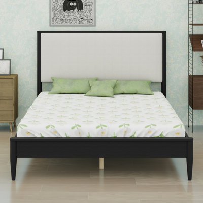 Base de lit plateforme Mid-Century moderne, tête de lit tapissier Boucle, pieds fuselés et support de lattes en bois durable
