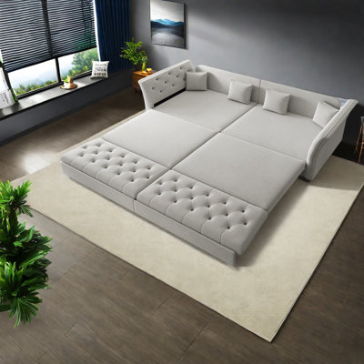 Spacious 100" Velvet 4-seater Sofa, Modern Pull-out Bed For Living Room
