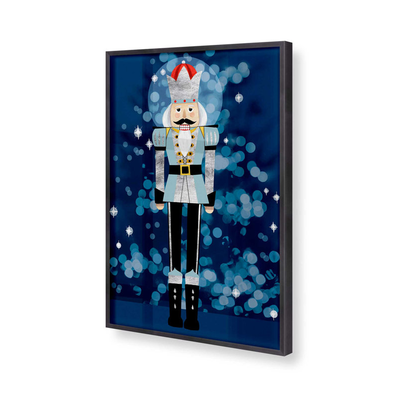 Casse-noisette classique avec imprimé bleu II dans un cadre, Cadre en zinc patiné, H 17,25 po x l 13,25 po