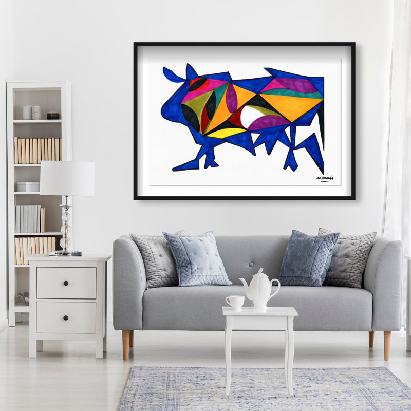 Manuel Roman - Bull Sunrise Print by Oliver Gal, 25.5"H x 37.5"W, Black Shadowbox