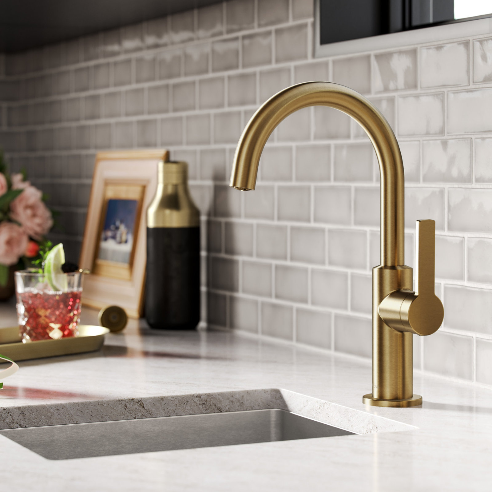 Oletto Bar Faucet, Brushed Brass