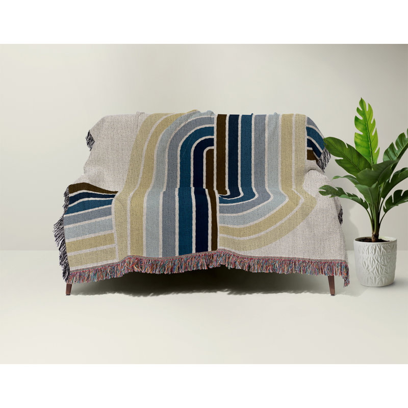 Jeté en mélange de coton Merna, Bleu, L 60 po x l 50 po