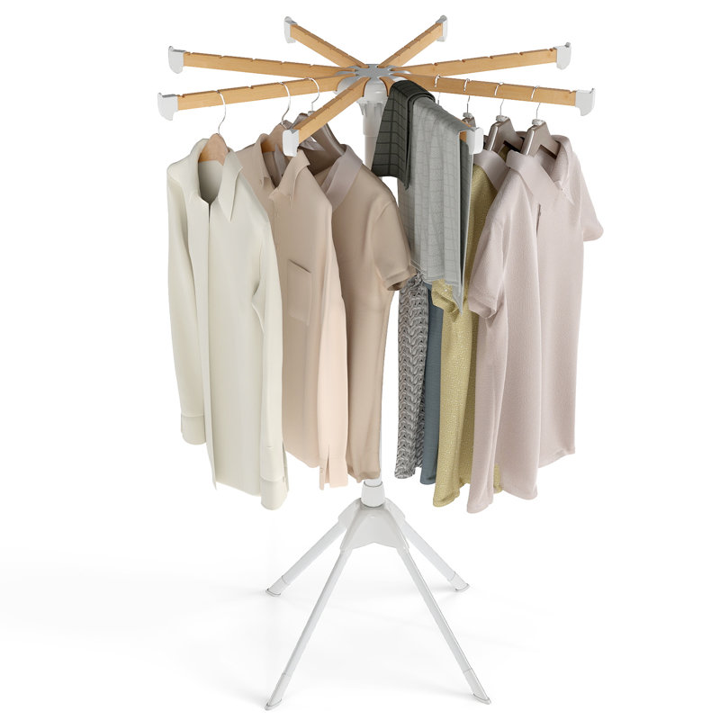 Séchoir à vêtements pliable en bambou à 8 tiges avec 40 fentes pour cintre et une base stable à 4 pieds