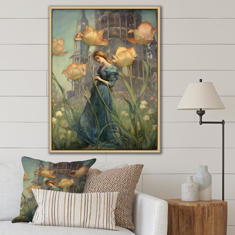 «Wandering in Yellow Tulip Dreams» - Impression, Cadre flottant naturel, H 44 po x l 34 po x P 1,5 po