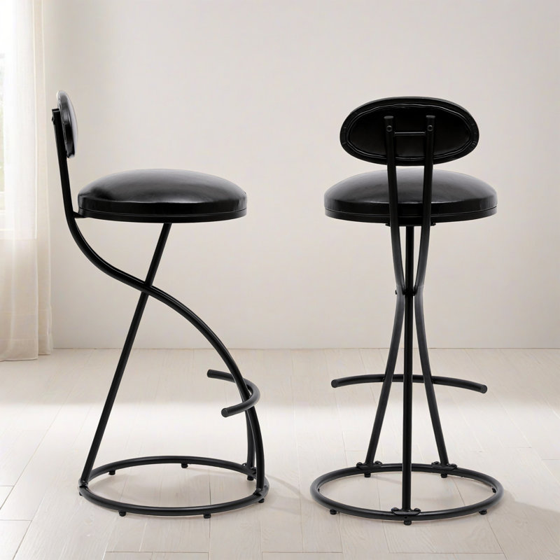 Upholstered Counter Height Round Bar Stool Armless Barstools With Back For Dining Room (Set Of 2), Black