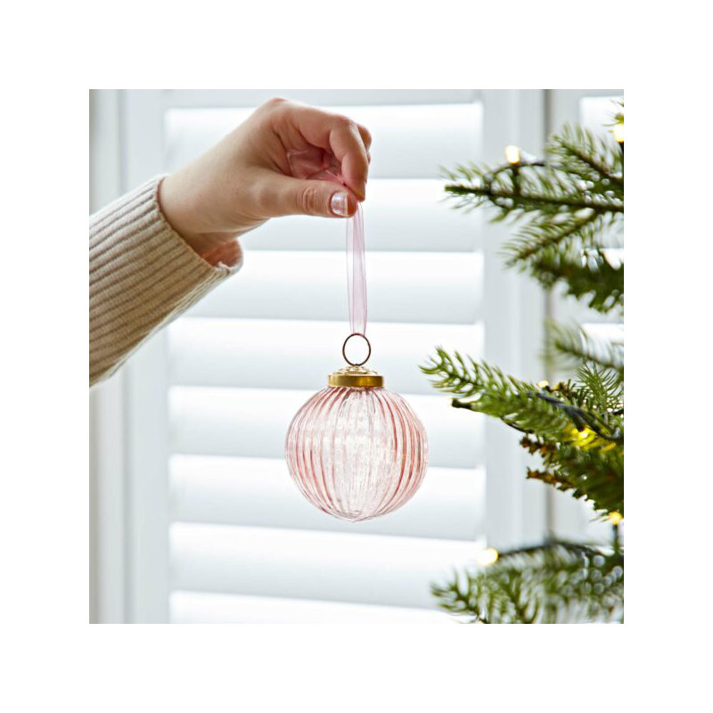 8cm Clear Glass Bauble, Pink