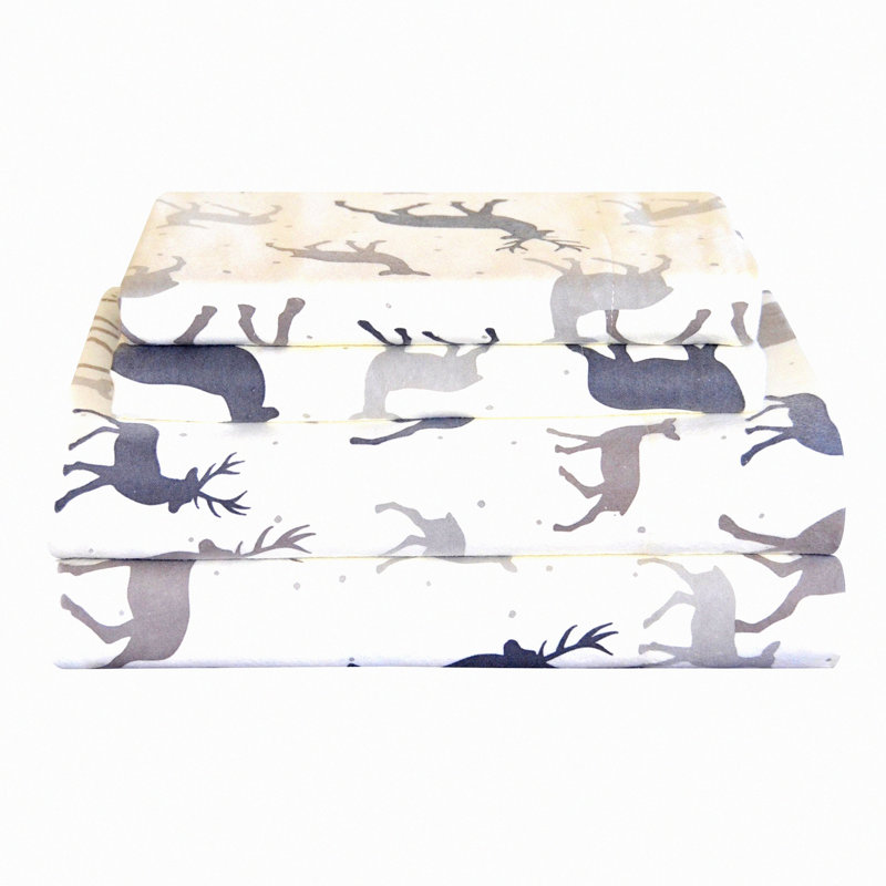 Autumn Deer Flannel 170 GSM Full Sheet Set - Cozy Bedding for Fall Nights, Soft and Warm Sheets for Full Size Bed, Rustic Deer Design