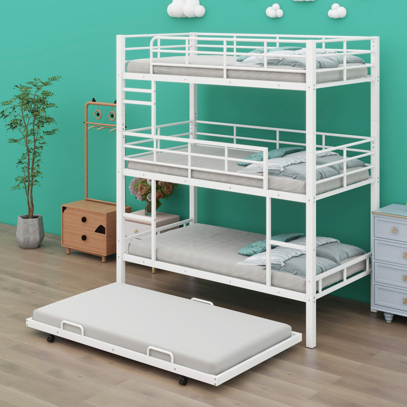 Alverne Triple Bunk Bed With Trundle, White