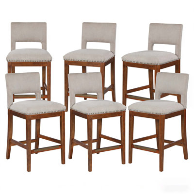 Ensemble de 6 tabourets de bar, tabourets de bar rembourrés à hauteur de comptoir, tabourets de comptoir modernes avec pieds en bois pour îlot de cuisine, brun