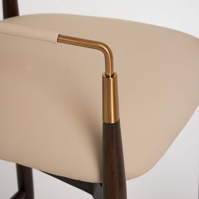 Cidra Upholstered Stool, Counter Stool (26.5" Seat Height), Cream Latte Seat/Classic Walnut/Satin Brass Frame