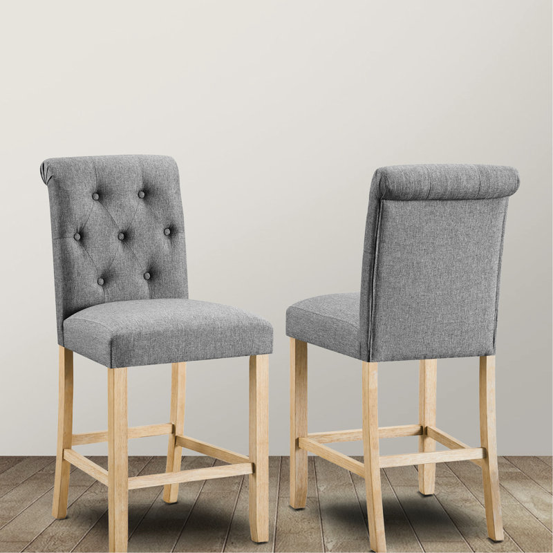 De 2 tabourets à hauteur de comptoir, dossier à boutons gris, structure en bois massif, siège pour la cuisine 2, dossier et salle à manger rembourrés attrayants