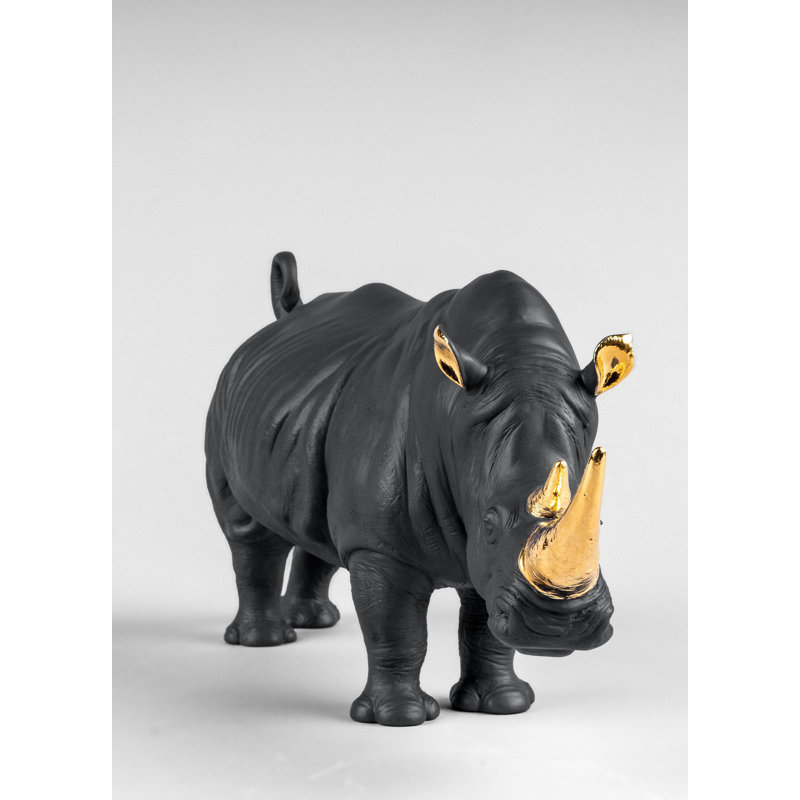 Figurine rhinocéros, Noir, H 8,66 po x l 17,72 po x P 7,48 po