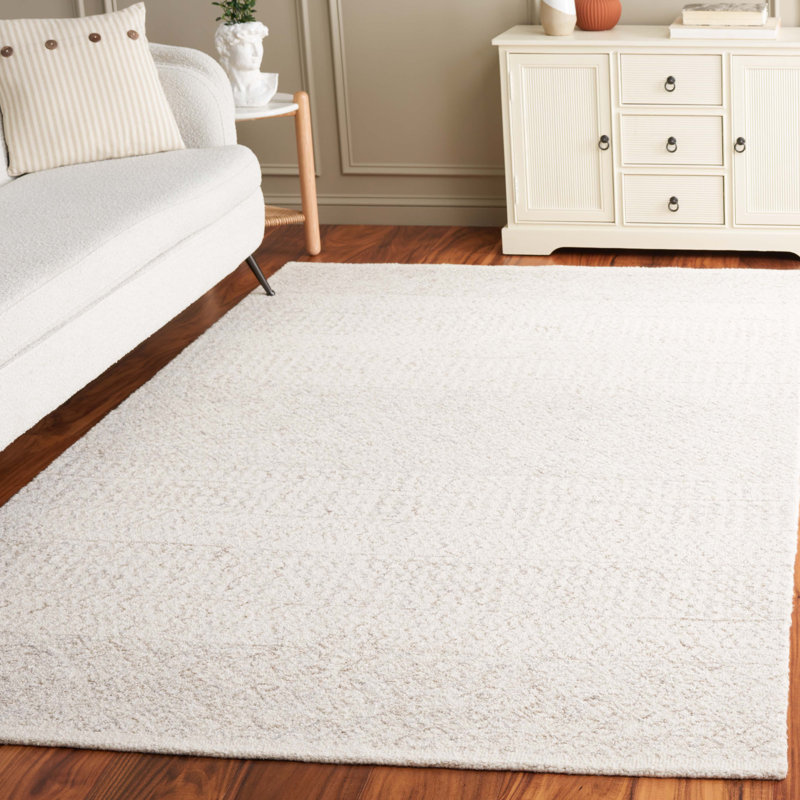 Nicolett Geometric Hand Tufted Wool Area Rug in Ivory, Rectangle 8' x 10'