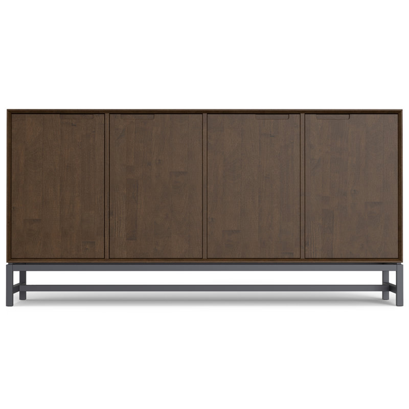 Walnut Brown Solid Hardwood and Metal 4-Door Sideboard Buffet