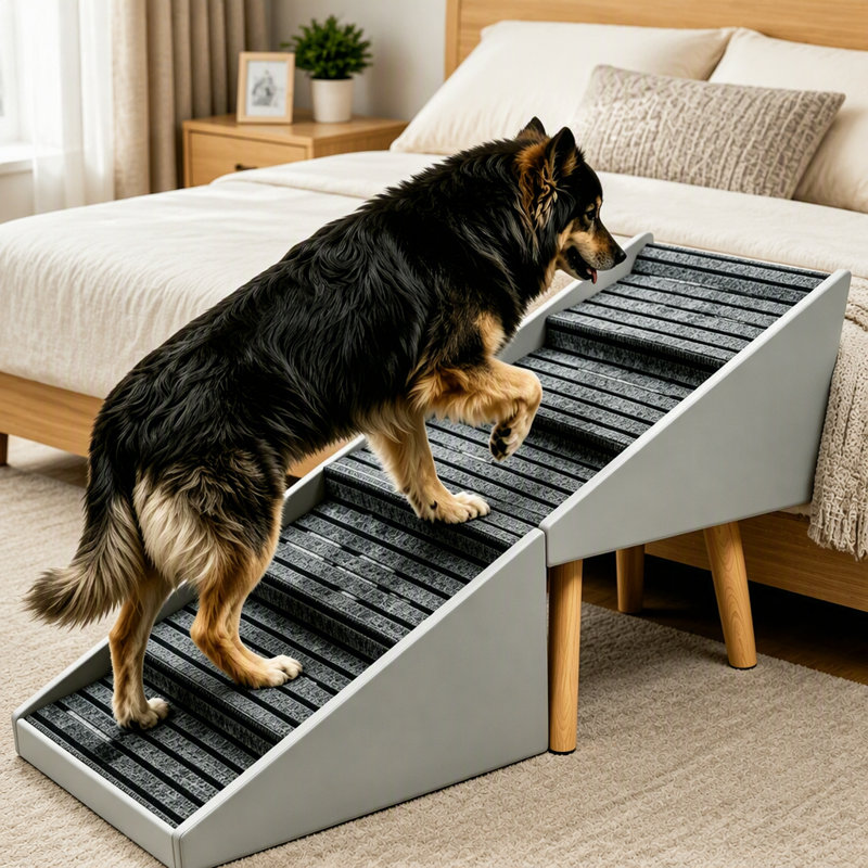 Foldable Dog Ramp Dog Stairs, 23.04" H x 38.98" W x 17.92" D, Gray
