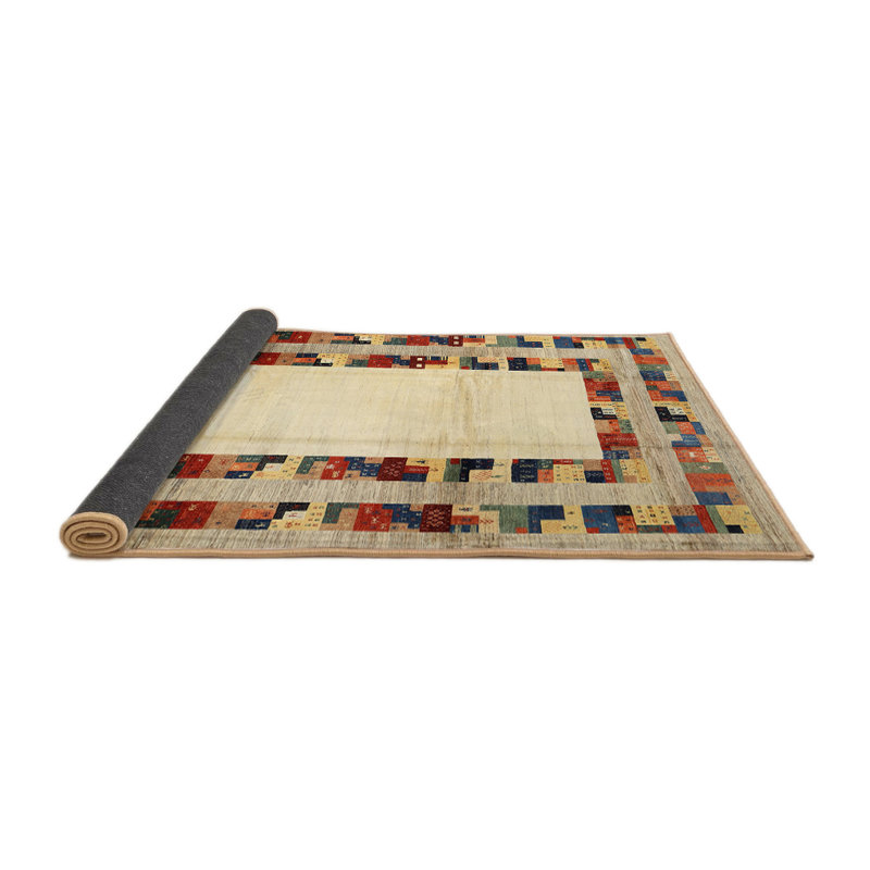 Tapis contemporain brun / rouge / gris, Rond 5 pi
