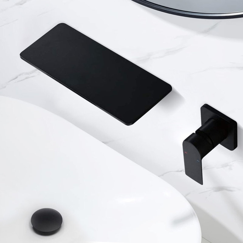Robinet de salle de bain mural à poignée simple avec drain, Noir mat