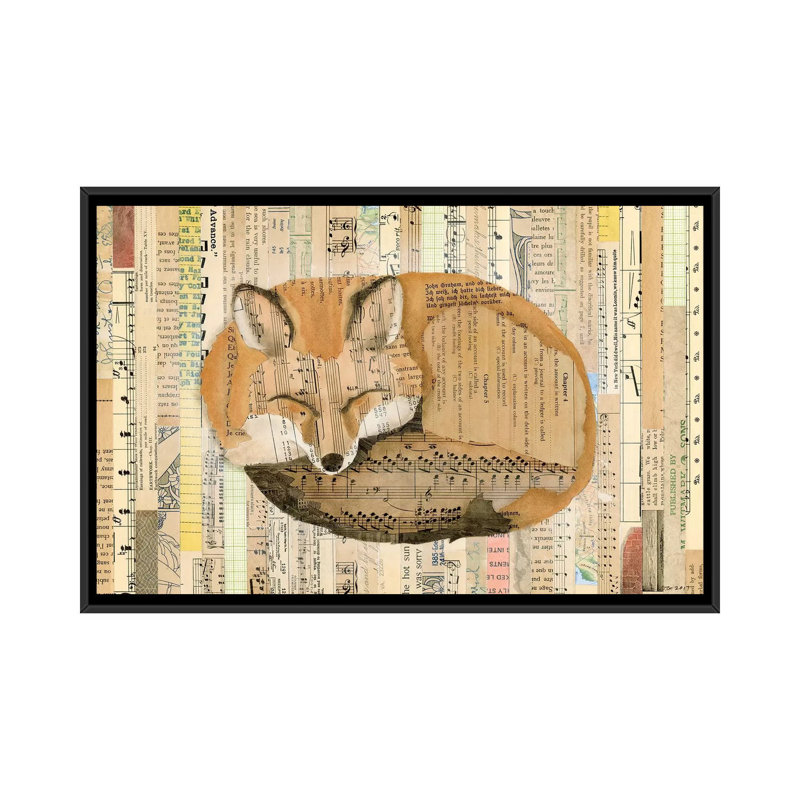 « fox collage iii », impression sur toile tendue, H 18 po x l 26 po x P 1,5 po, Toile avec cadre noir, Pas de tapis