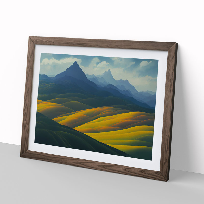 Beautiful Mountain Landscape - Single Picture Frame Print, 46cm H x 64cm W x 2cm D, Walnut Framed