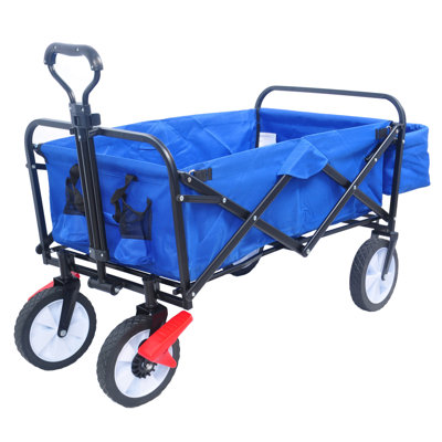 Folding Wagon Collapsible Outdoor Utility Wagon, Heavy Duty Folding Garden Portable Hand Cart, Drink Holder, Adjustable Handles(Black+Red Colour) -  GROUPES, XJ-W22778747