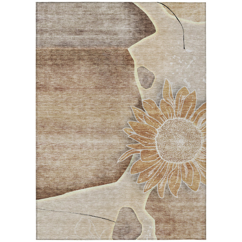 Tapis intérieur lavable floral beige et taupe 9 pi x 12 pi