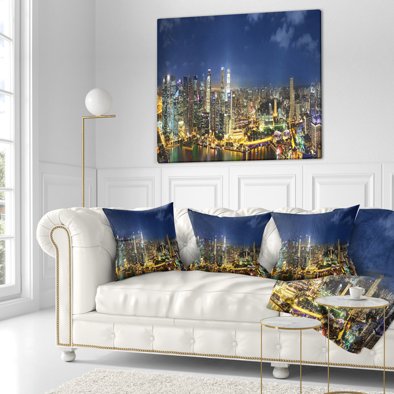 Coussin de cityscape panorama skyscrapers singapour, 18 po x 18 po, Coussin décoratif