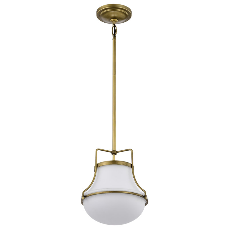 Bashaw 1-Light Dimmable Schoolhouse Pendant, Natural Brass, 50" H x 10.38" W x 10.38" D