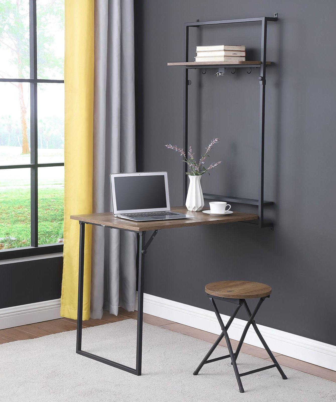 17 Stories Wandalene Writing Desk with Chair in Black and Brown | Wayfair