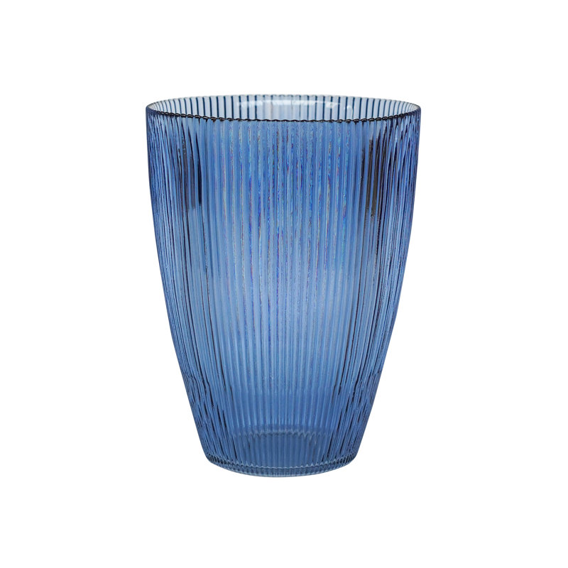 Ribbed Tall Vase Recycled Glass Table Vase, Navy