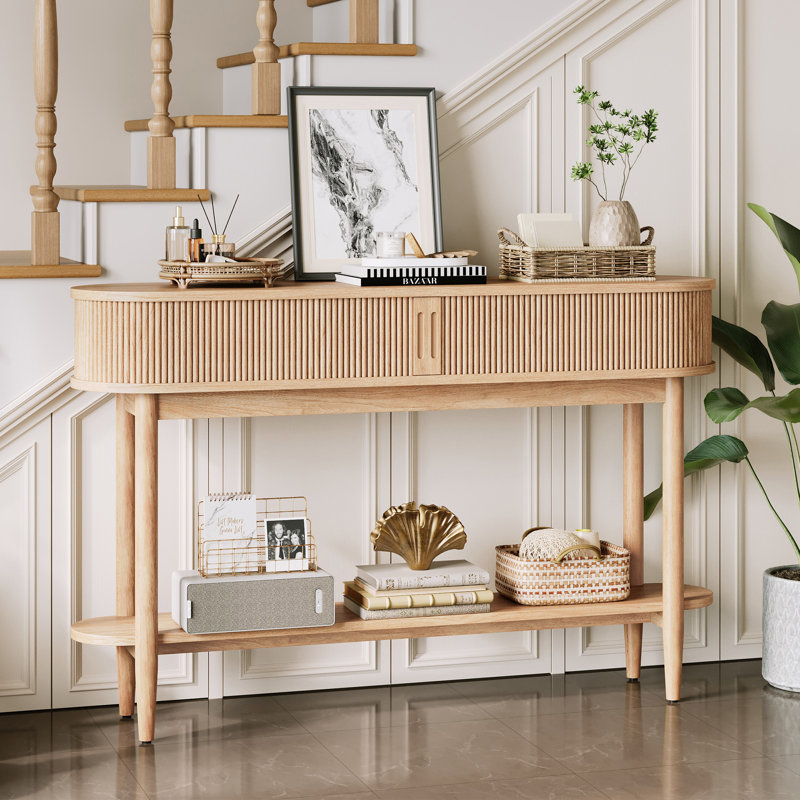 Leathia Fluted Console Table, Beige