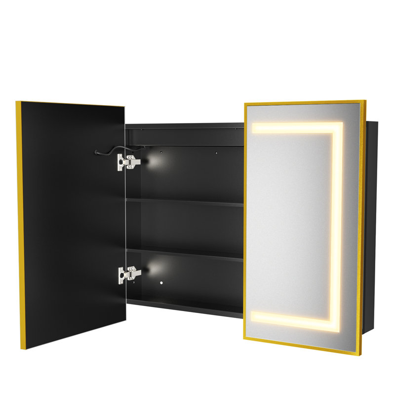 Armoire à pharmacie de salle de bain, armoire encastrée ou à surface éclairée, Doré, H 32 po x l 40 po x P 5 po