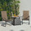  Ensemble de 3 pièces de table de foyer d'extérieur, table de foyer à gaz propane de 28 pouces 50 000 BTU avec couvercle et 2 chaises à ressorts en C PVC-coated polyester, noir avec taches mouchetées dorées et brun