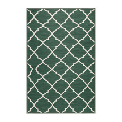 Machine Washable Trellis Green Area Rug