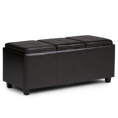 Avalon 42"W Upholstered Storage Ottoman with 3 Flip-Over Serving Trays