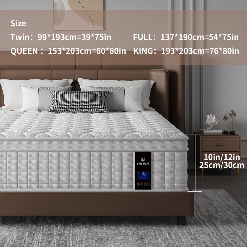 12"Medium Hybrid Mattress – Memory Foam & Pocket Spring, Breathable, Pressure-Relieving & Supportive, Twin, 11.9
