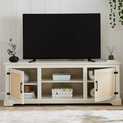 70" TV Stand With Rattan Doors