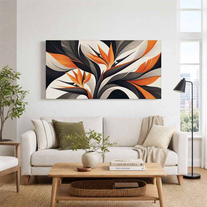 Art mural sur toile orange et noir stylisé, L 32 po x H 16 po