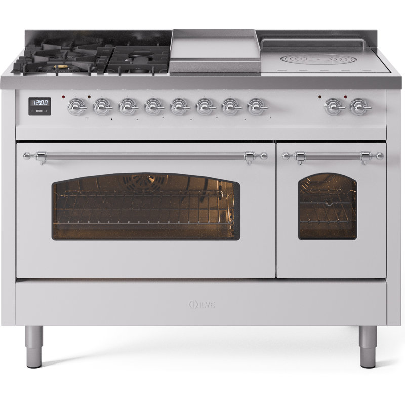 ILVE Nostalgie II 48 Dual Fuel Range, Liquid Propane, Burgundy/Brass
