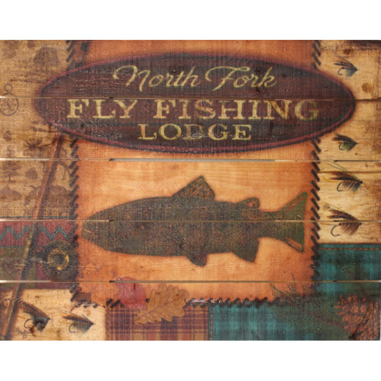 Fly Fishing Lodge On Wood Textual Art