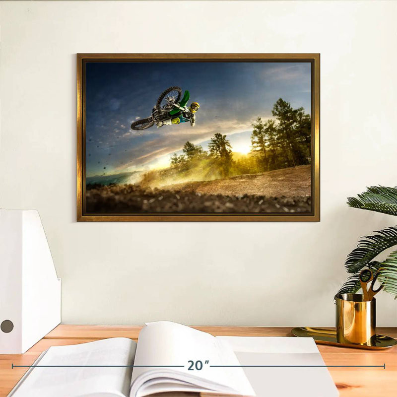 Dirt Bike Rider Stunt, Cadre flottant doré, 13 po x 9 po