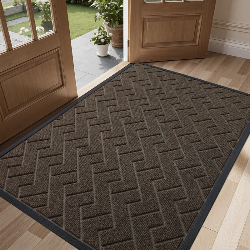 Tapis géométrique d'extérieur Welcome, L 32 po x L 47 po, Brun     