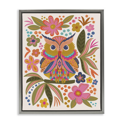 Eclectic Owl & Flowers Framed Floater Canvas Wall Art By Lisa Perry Whitebutton