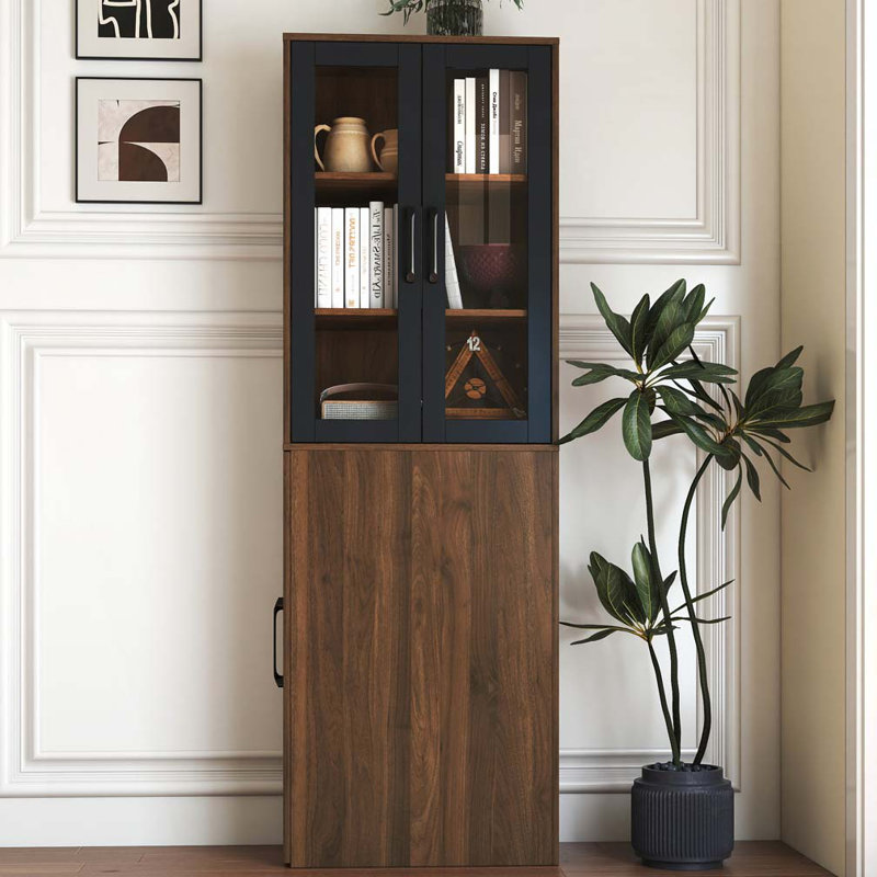 Alice 70.87" Display Storage Cabinet with Glass Doors & Pull-Out Shelves, Walnut