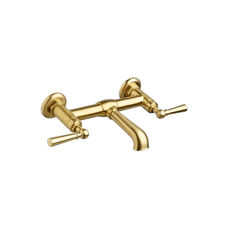 Oak Hill Wall Mount Bathroom Faucet 1.2 GPM, Lever Handle, Satin Brass