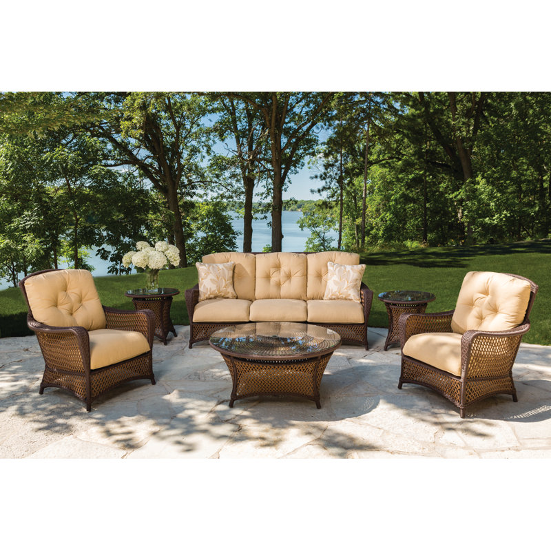 Grand Traverse Deep Sunbrella Seating Group With Cushions, Carmel, Delicate Botanical Sage
